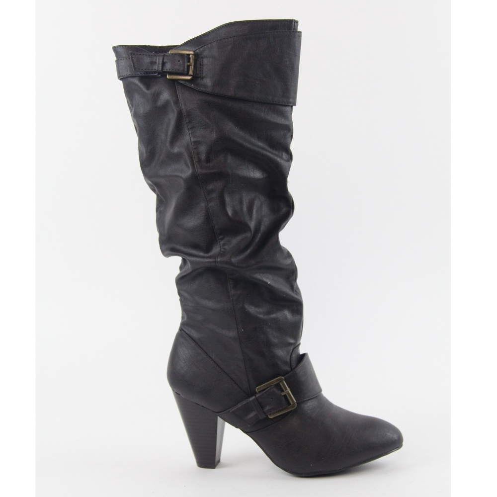 Rampage Dark Brown Knee High Boots Heel Buckle